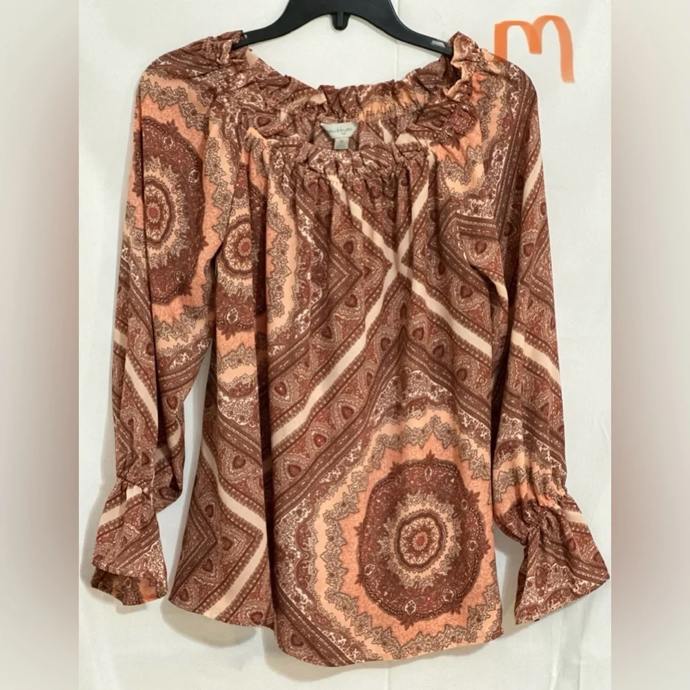 LADIES ANTIQUE BRASS, TANGERINE & WHITE TOP - Picture 1 of 2